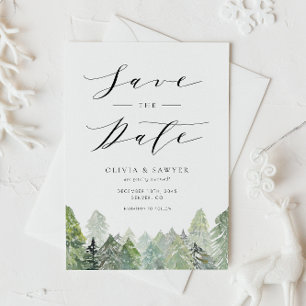 Snowy Evergreen Forest Winter Save the Date Aankondigingskaart