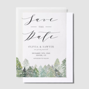 Snowy Evergreen Forest Winter Save the Date Vellum Uitnodigingen