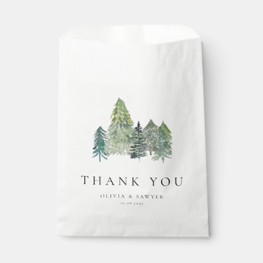 Snowy Evergreen Forest Winter Wedding Bedankt Bedankzakje (Voorkant)