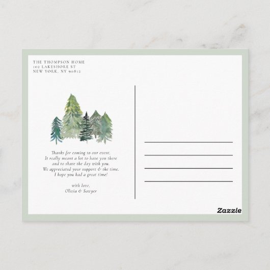 Snowy Evergreen Forest Winter Wedding Bedankt Briefkaart (Achterkant)