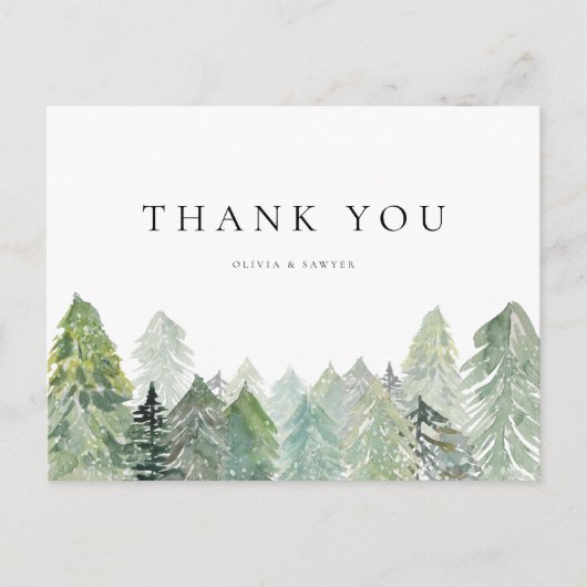 Snowy Evergreen Forest Winter Wedding Bedankt Briefkaart (Voorkant)