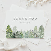 Snowy Evergreen Forest Winter Wedding Bedankt Briefkaart