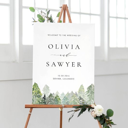Snowy Evergreen Forest Winter Wedding Welkom Poster