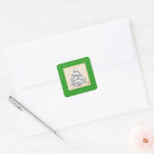 Snowy Evergreen Happy Square Kerst sticker (Envelop)