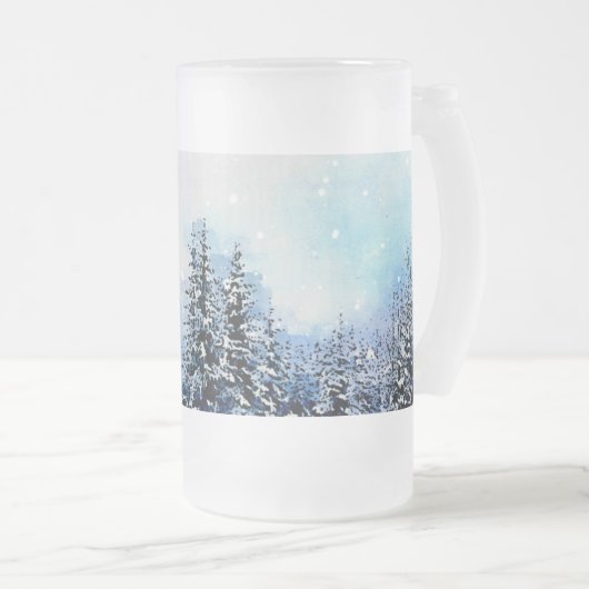 Snowy Evergreen Pine Trees Bevroren Glass 16oz Mok (Voorkant rechts)