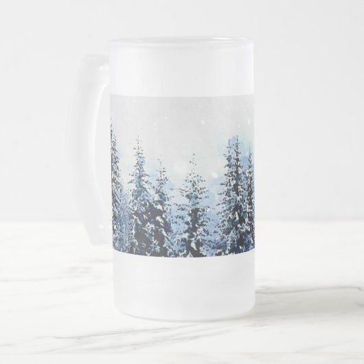 Snowy Evergreen Pine Trees Bevroren Glass 16oz Mok (Voorkant links)