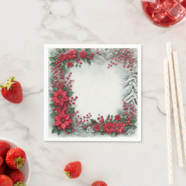 Snowy Evergreen Poinsettia Floral Lijst Decoupage Servet