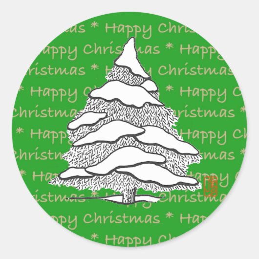 Snowy Evergreen Round Sticker (Voorkant)