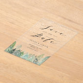 Snowy Evergreen Woodland Winter Save the Date Acryl Uitnodigingen (Laagn)