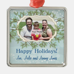 Snowy Evergreens Foto Lijst kerstversiering Metalen Ornament