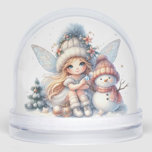 Snowy Fairy & Snowman Holiday Card Sneeuwbol (Voorkant)