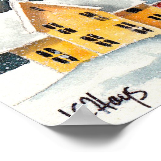 Snowy Farmhouse en Barns Poster (Hoek)