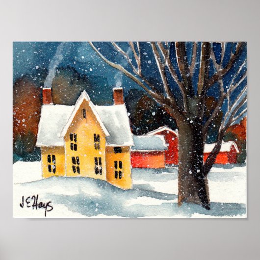 Snowy Farmhouse en Barns Poster (Voorkant)