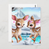 Snowy Fawn Chasing in een kleurrijk landschap Briefkaart (Voorkant / Achterkant)