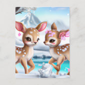 Snowy Fawn Chasing in een kleurrijk landschap Briefkaart (Voorkant)