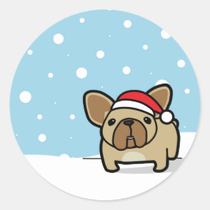 Snowy Fawn Frenchie Ronde Sticker
