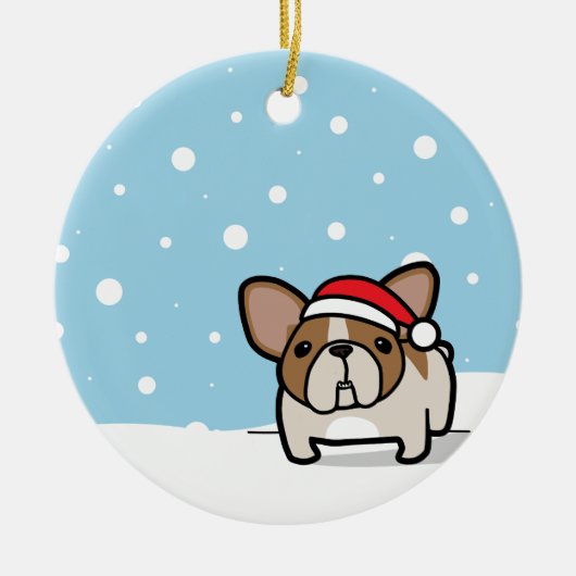 Snowy Fawn Pied Frenchie Keramisch Ornament (Voorkant)