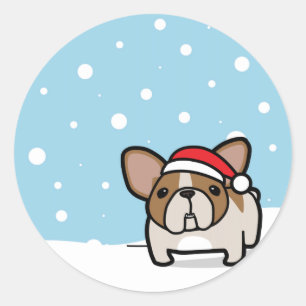 Snowy Fawn Pied Frenchie Ronde Sticker