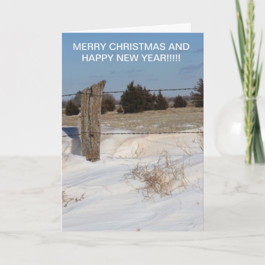 Snowy Fence Line Christmas Kaart (Voorkant)