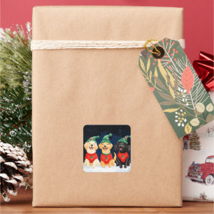 Snowy Festive Santa Paws Waterverf Vierkante Sticker