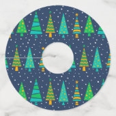 Snowy Fir Trees Papier Wijnglas Labels (Voorkant)