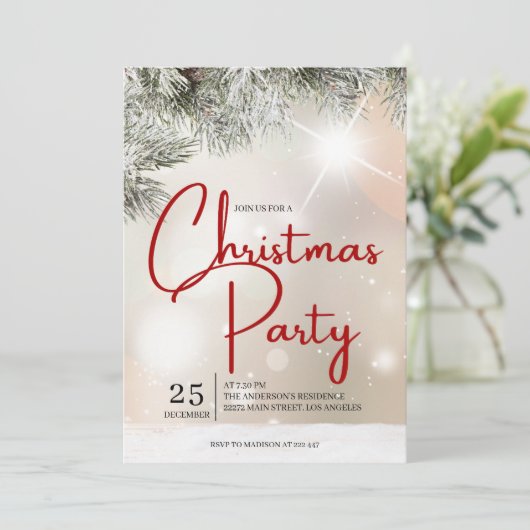 Snowy Fir Twigs Kerstuitnodiging Kaart (Staand voorkant)