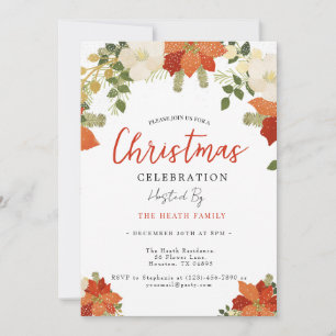 Snowy Floral Christmas Party Kaart