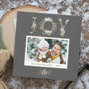 Snowy Floral Joy Holiday Photo Square Kaart