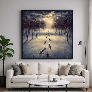 Snowy Footprint Path - Melancholy schilderachtige Poster
