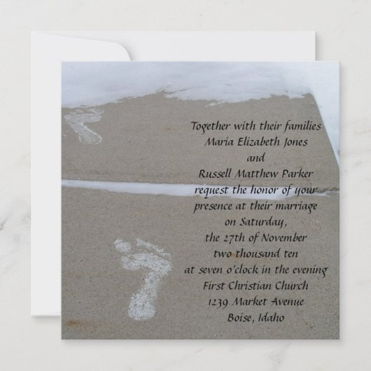 Snowy Footprint Wedding Kaart (Voorkant)