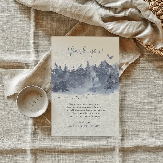 Snowy Forest Blue Grey Baby Het is koud buiten Bedankkaart