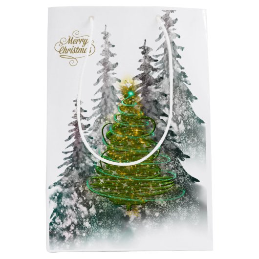 Snowy Forest Christmas Tree Gift Bag Medium Cadeauzakje (Voorkant)