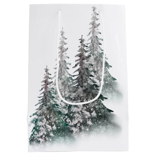 Snowy Forest Christmas Tree Gift Bag Medium Cadeauzakje (Achterkant)