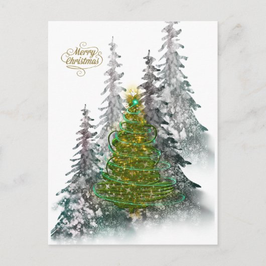  Snowy Forest Christmas Tree holiday postcard Briefkaart (Voorkant)