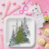  Snowy Forest Christmas Tree paper plates  Papieren Bordje (Feest)