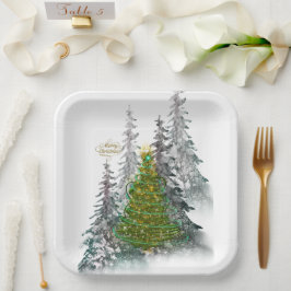 Snowy Forest Christmas Tree paper plates Papieren Bordje