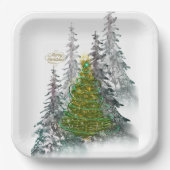  Snowy Forest Christmas Tree paper plates  Papieren Bordje (Voorkant)