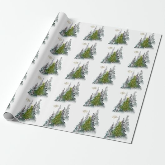 Snowy Forest Christmas Tree wrapping paper Cadeaupapier (Uitgerold)