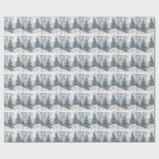 Snowy Forest Gift Wrap with Gold Lights Cadeaupapier (Vlak)