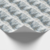 Snowy Forest Gift Wrap with Gold Lights Cadeaupapier (Hoek)