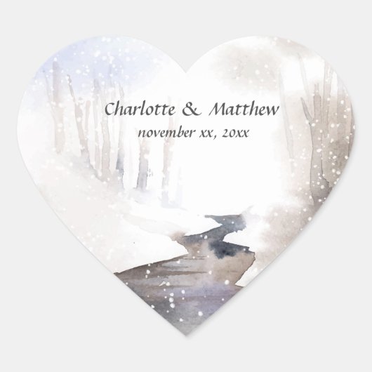Snowy Forest, Herfst, Winter Wedding Hart Sticker (Voorkant)