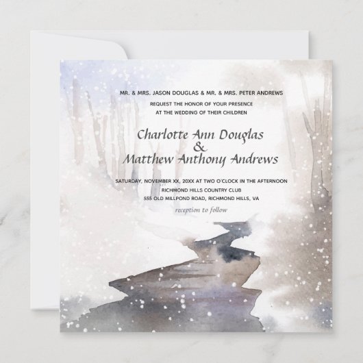 Snowy Forest - Herfst-Winter Wedding Kaart (Achterkant)