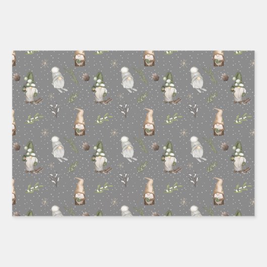 Snowy Forest Kerstmis Gnomes Pattern Inpakpapier Vel (Voorkant 3)