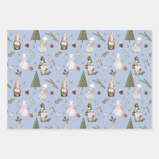 Snowy Forest Kerstmis Gnomes Pattern Inpakpapier Vel (Voorkant 2)
