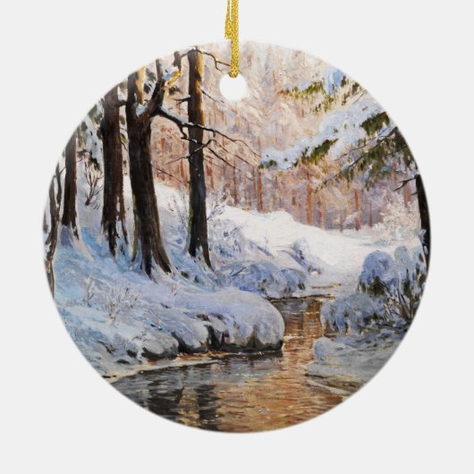 Snowy Forest Landscape, Walter Moras Keramisch Ornament (Achterkant)