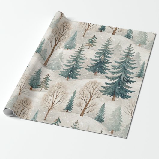 Snowy Forest Pattern – Peaceful Winter Landscape Cadeaupapier (Uitgerold)