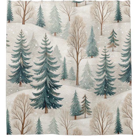 Snowy Forest Pattern – Peaceful Winter Landscape Douchegordijn (Voorkant)