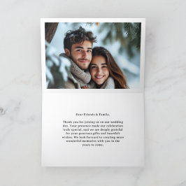 Snowy Forest Pine Mountain Winter Wedding Gevouwen Bedankkaart