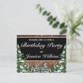 Snowy Forest Verjaardag Zwart Uitnodiging Briefkaa (Staand voorkant)