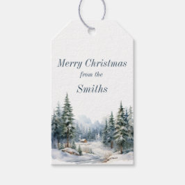 Snowy Forest vrolijk kerstfeest Cadeaulabel